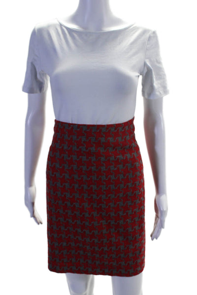 J. Mclaughlin Womens Wool Houndstooth Print Lined Pencil Skirt Red Gray Size 10