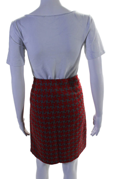 J. Mclaughlin Womens Wool Houndstooth Print Lined Pencil Skirt Red Gray Size 10