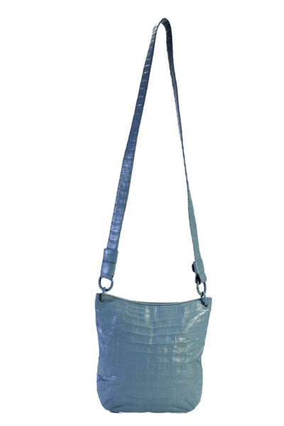 Nancy Gonzalez Women's Zip Closure Crocodile Skin Crossbody Handbag Blue Size S