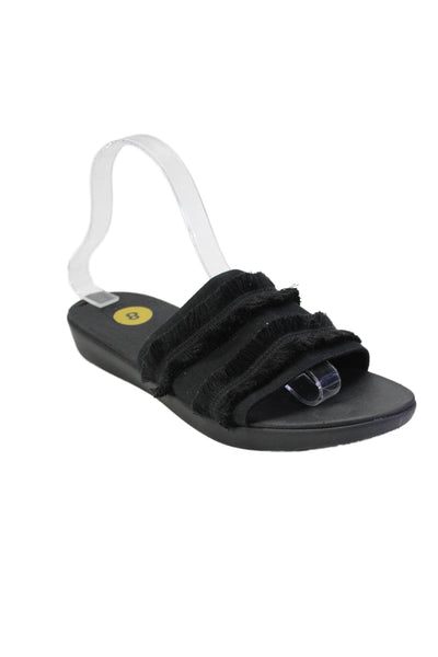 FitFlop Womens Tasseled Top Textured Slide On Flat Sandals Black Size 8