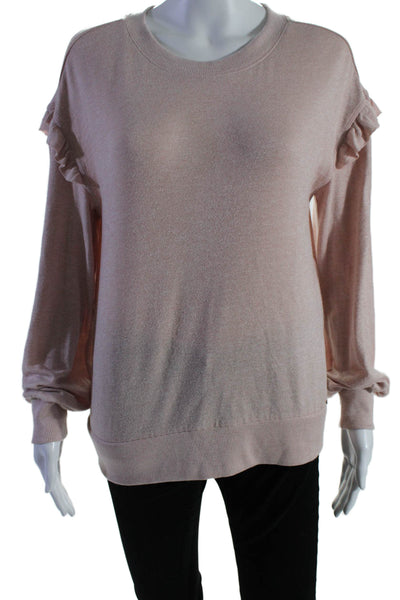 T Tahari Womens Long Sleeve Ruffled Scoop Neck Sweater Pink Size Medium