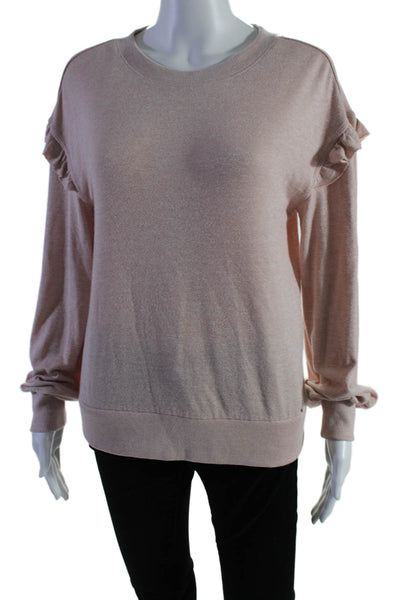 T Tahari Womens Long Sleeve Ruffled Scoop Neck Sweater Pink Size Medium