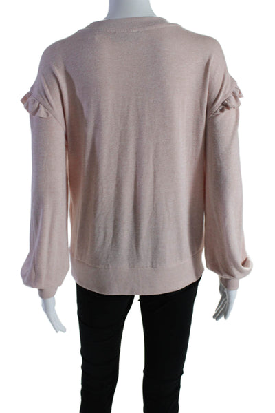 T Tahari Womens Long Sleeve Ruffled Scoop Neck Sweater Pink Size Medium