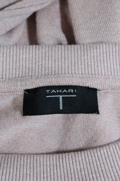 T Tahari Womens Long Sleeve Ruffled Scoop Neck Sweater Pink Size Medium