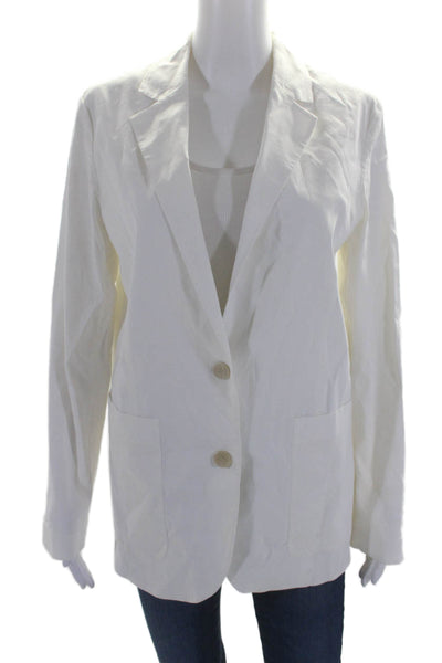 Theory Womens Linen Eco Crunch Wash Long Sleeves Button Down Jacket White Size 8