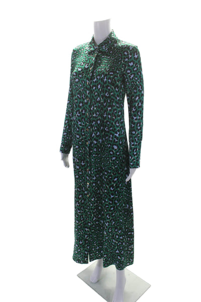 Olivia Von Halle Womens Silk Animal Print Button Up Maxi Dress Green Size 1