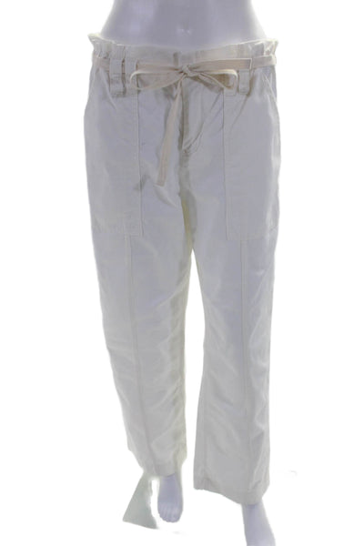 A.L.C. Womens Cotton Drawstring Waist Mid-Rise Straight Leg Pants White Size 8