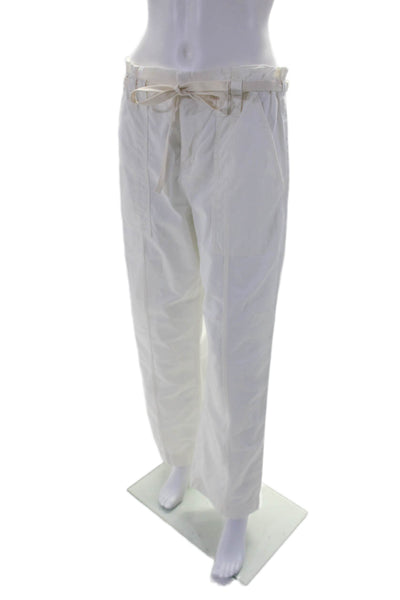 A.L.C. Womens Cotton Drawstring Waist Mid-Rise Straight Leg Pants White Size 8