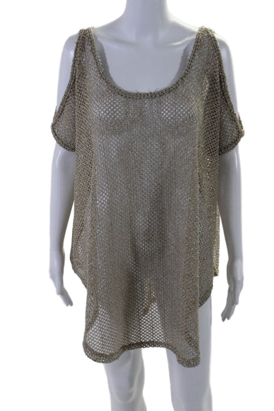 Elif For Jordan Taylor Womens Cold Shoulder Open Knit Cover Up Brown Size Small