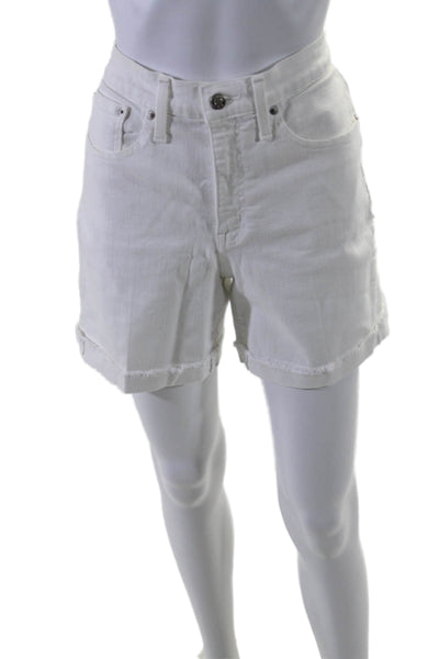 J Crew Denim Womens Denim Cuffed High Rise Zip Up Shorts White Cotton Size 29