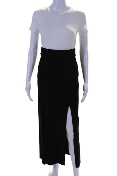 The Range Womens Elastic Waistband Front Slit Ribbed Long Skirt Black Size Small