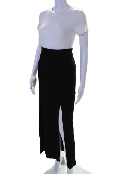 The Range Womens Elastic Waistband Front Slit Ribbed Long Skirt Black Size Small