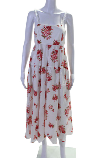 Les Reveries Womens Chain Strap Floral Printed Shift Dress White Pink Size 4