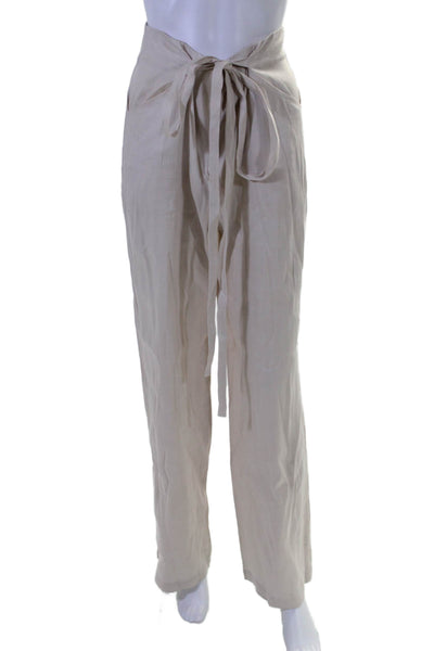 Intermix Womens Zipper Fly High Rise Belted Wide Leg Linen Pants Beige Size 2