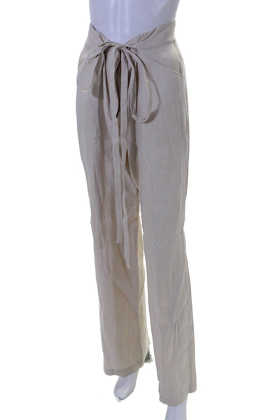 Intermix Womens Zipper Fly High Rise Belted Wide Leg Linen Pants Beige Size 2