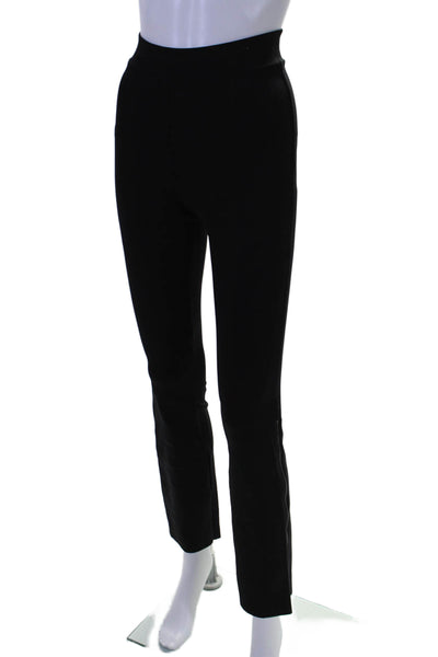 Commando Womens Elastic Waistband Zipper Trim Straight Leg Pants Black Small