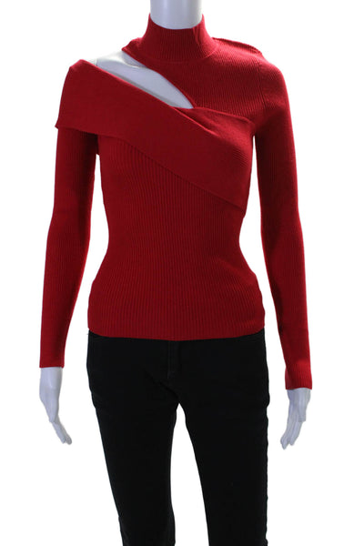 NBD Womens Long Sleeve Cut Out Mock Neck Ribbed Knit Sweater Red Size Small