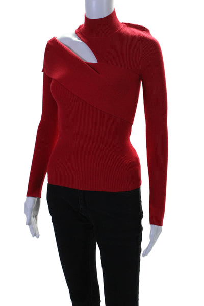 NBD Womens Long Sleeve Cut Out Mock Neck Ribbed Knit Sweater Red Size Small