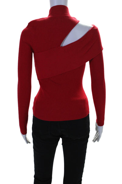 NBD Womens Long Sleeve Cut Out Mock Neck Ribbed Knit Sweater Red Size Small