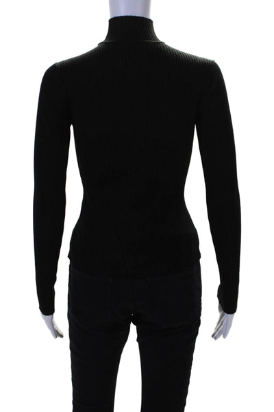 Jonathan Simkhai Womens Ribbed Knit Cut Out Cross Strap Sweatshirt Black Small