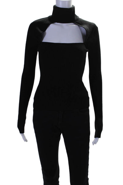 Camila Coelho Womens Ribbed Knit Cut Out Turtleneck Sweater Black Size Small