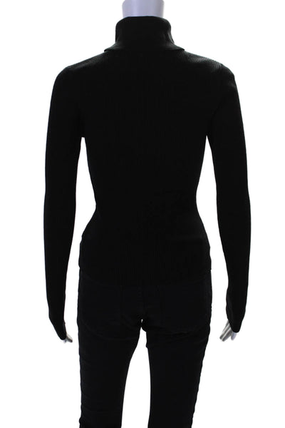 Camila Coelho Womens Ribbed Knit Cut Out Turtleneck Sweater Black Size Small