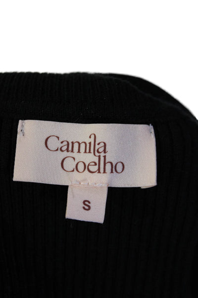 Camila Coelho Womens Ribbed Knit Cut Out Turtleneck Sweater Black Size Small