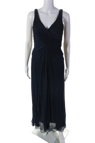 Tadashi Womens Silk Navy Drape Detail V-neck Sleeveless Gown Dress Size 2