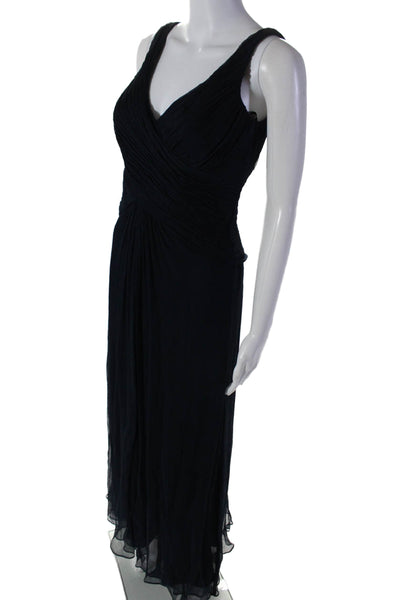 Tadashi Womens Silk Navy Drape Detail V-neck Sleeveless Gown Dress Size 2