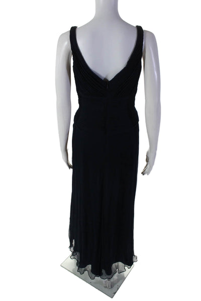 Tadashi Womens Silk Navy Drape Detail V-neck Sleeveless Gown Dress Size 2