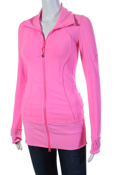 Lululemon Womens Zip-up Fitted High Neck Ribbed Hem Jacket Pink Size M