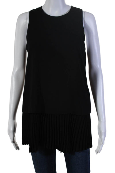 Theory Womens Black Crew Neck Pleated Zip Back Sleeveless Blouse Top Size S