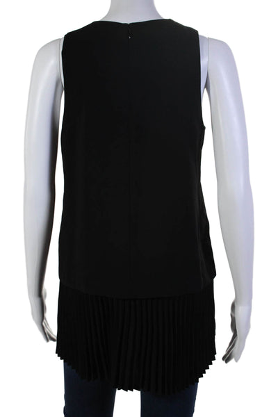 Theory Womens Black Crew Neck Pleated Zip Back Sleeveless Blouse Top Size S