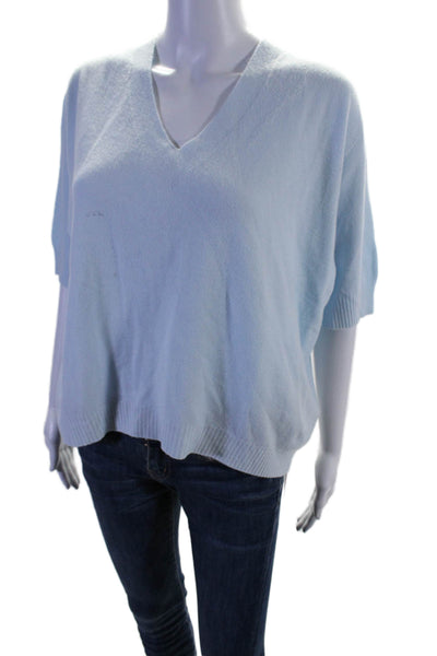 Alexandre Laurent Womens Knit V-Neck Short Sleeve Pullover Top Blue Size M