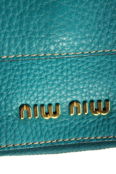 Miu Miu Womens Leather Front Pocket Zip Up Clutch Bag Handbag Turquoise