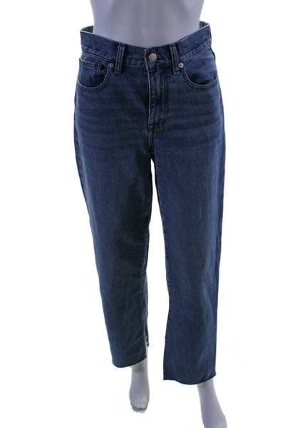 Madewell Womens Baggy Straight Leg High Rise Zip Up Jeans Blue Cotton Size 25