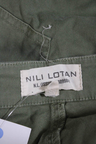 Nili Lotan Womens High Rise Striped Zip Trim Cropped Pants Green Cotton Size 8