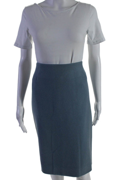 Carolina Herrera Womens Back Zip Knee Length Pencil Skirt Blue Wool Size 12