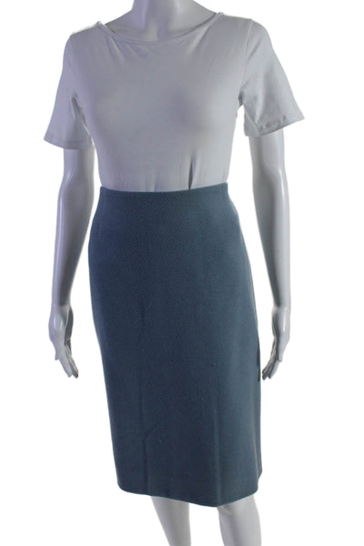 Carolina Herrera Womens Back Zip Knee Length Pencil Skirt Blue Wool Size 12