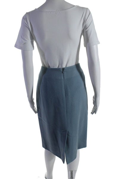 Carolina Herrera Womens Back Zip Knee Length Pencil Skirt Blue Wool Size 12