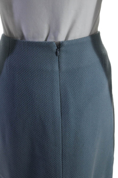 Carolina Herrera Womens Back Zip Knee Length Pencil Skirt Blue Wool Size 12