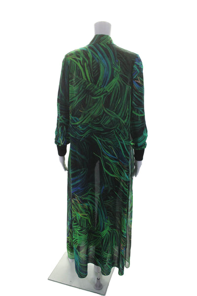 Elie Saab Womens Silk Plant Print V-Neck Tank Top + Duster Set Green Size 34 36