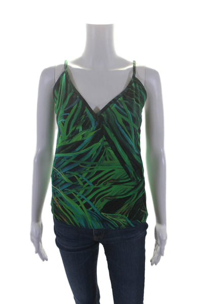 Elie Saab Womens Silk Plant Print V-Neck Tank Top + Duster Set Green Size 34 36