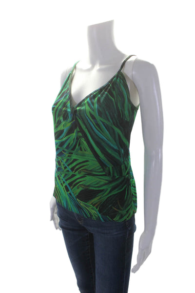 Elie Saab Womens Silk Plant Print V-Neck Tank Top + Duster Set Green Size 34 36