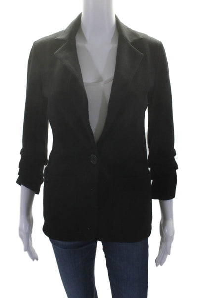 Dylan Gray Womens Zipper Detail Collared Button Up Blazer Jacket Black Size XS