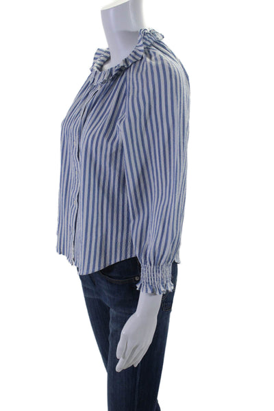 Veronica Beard Jeans Womens Button Up Striped Collared Shirt Blue White Medium