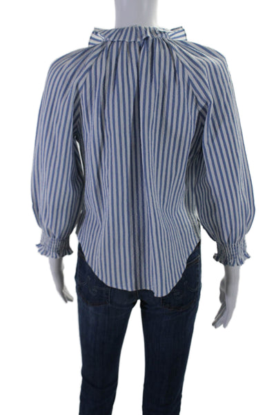 Veronica Beard Jeans Womens Button Up Striped Collared Shirt Blue White Medium