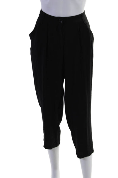 Eileen Fisher Womens Silk Zipped Buttoned Tapered Leg Pants Black Size S