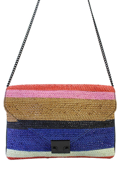 Loeffler Randall Womens Woven Striped Chain Strap Shoulder Bag Multicolor