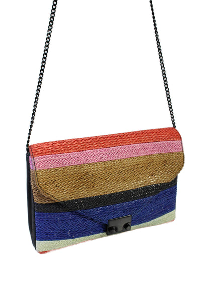 Loeffler Randall Womens Woven Striped Chain Strap Shoulder Bag Multicolor